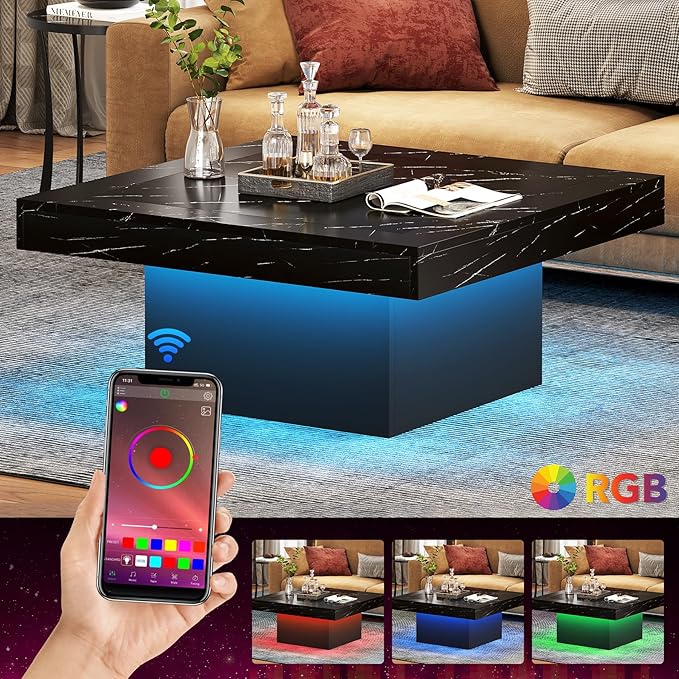 Tribesigns LED Coffee Table Square Engineered Wood Low Coffee Table - Image 7