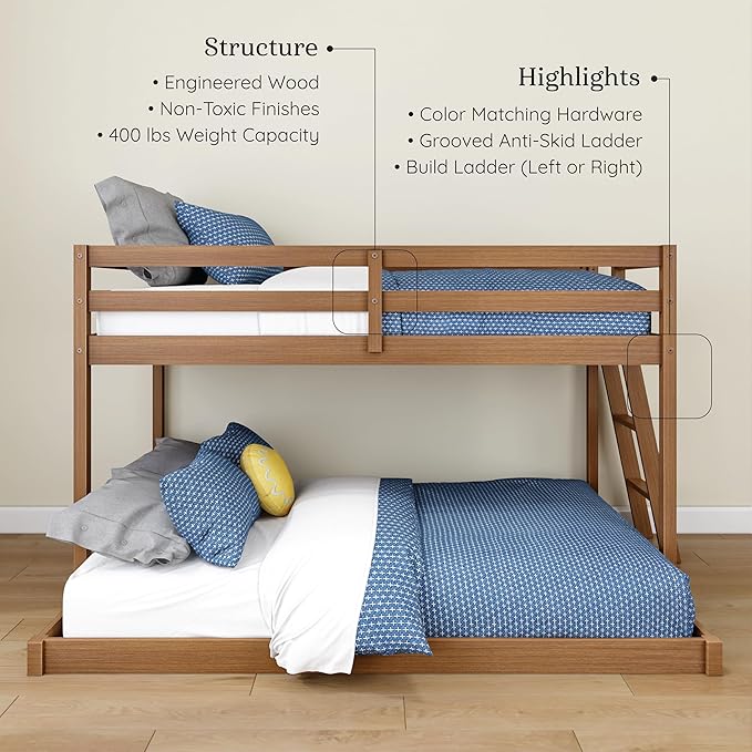 Grain & Grove Bear Twin Over Full Bunk Bed, Low Bunk Bed Frame - Image 3