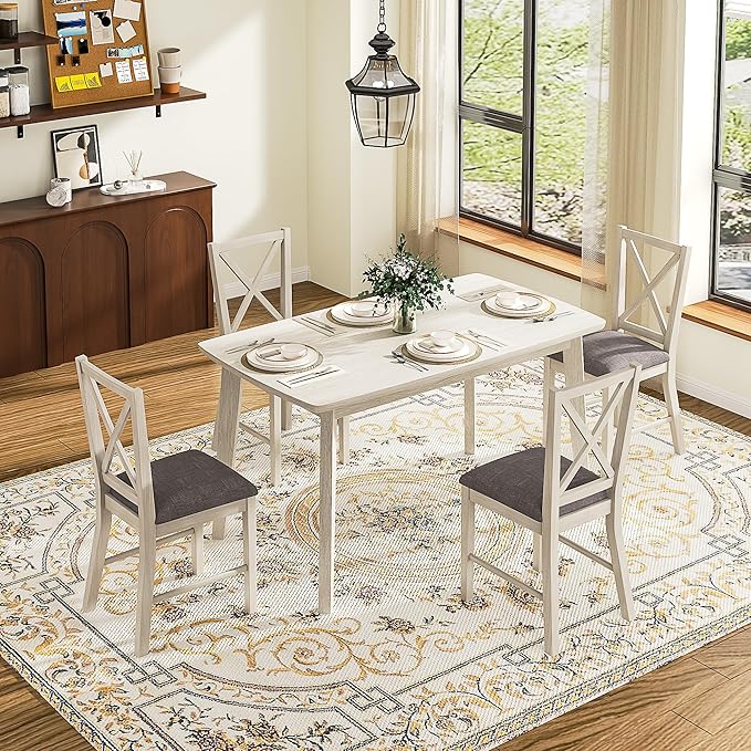 5-Piece Dining Table Set for 4, Solid Wood Kitchen Table Set - Image 7
