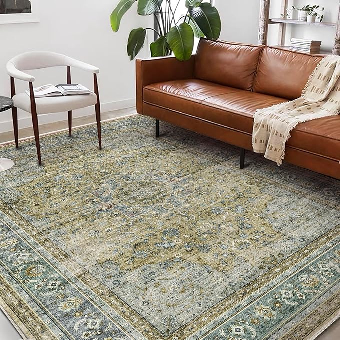 Washable Area Rug 10'x14' Boho Design Non-Shedding Easy Care Ideal - Image 2