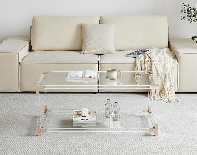 Saint Mossi Glass Coffee Table Living Room, Modern Double Layer Glass Living - Image 3