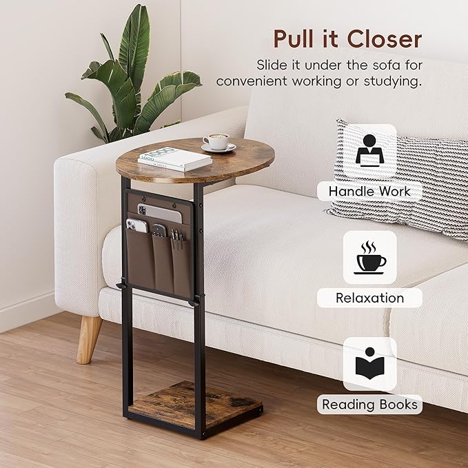 Vagusicc C Shaped End Table, Adjustable Height Small Side Table - Image 6