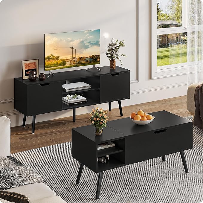 ALINE FURNITURE Black TV Stand for 50 55 60 inch TVs - Image 3