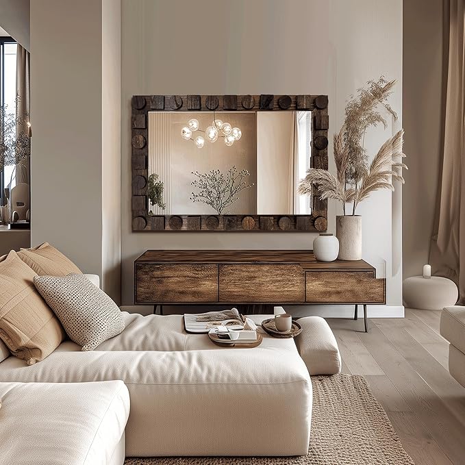 56x24 Inch Handcrafted Solid Wood Square Wall Mirror - Image 3