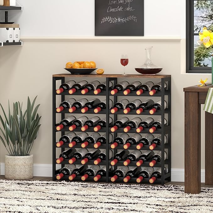 6 Tier Bamboo Wine Rack with Table Top, Freestanding 48-Bottle Wine Storage - Image 7