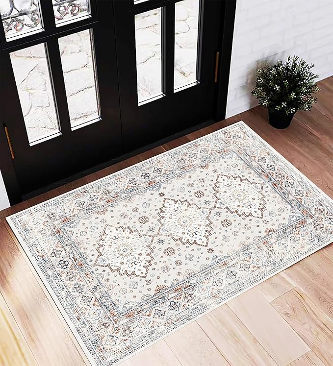 Area Rug 2x3 Washable Rug Door Mat Vintage Distressed Doormat Indoor Entrance by CHAMPLANT