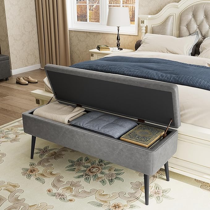 GarveeHome Storage Ottoman Bench, Mid-Century Modern Entryway Bedroom Bench - Image 3