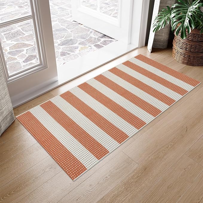 OJIA Fall Front Door Rug 24"x51" Halloween Doormat Striped Rug Cotton Woven - Image 8
