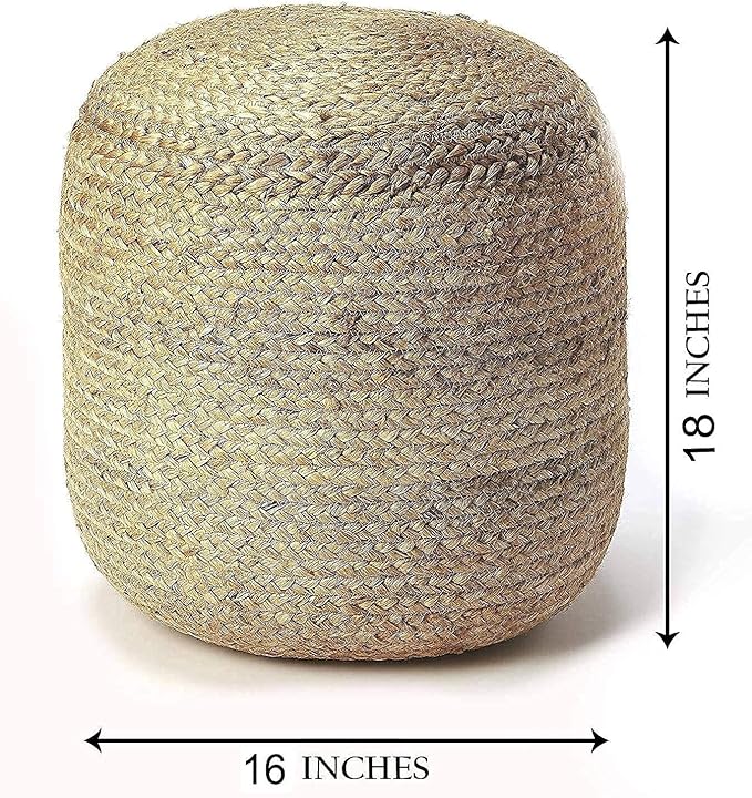 FRELISH DECOR Pedestal Pouf Ottoman Hand Braided 100% Jute Pouf Foot Stool - Image 3