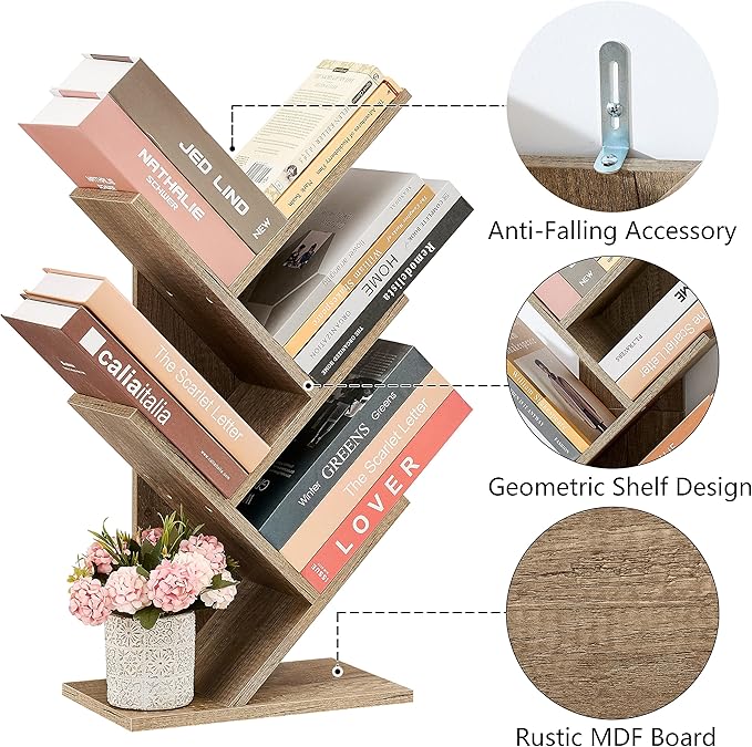 Hoctieon 4 Tier Tree Bookshelf, 4 Shelf Bookcase, Modern Book Storage, Free - Image 8