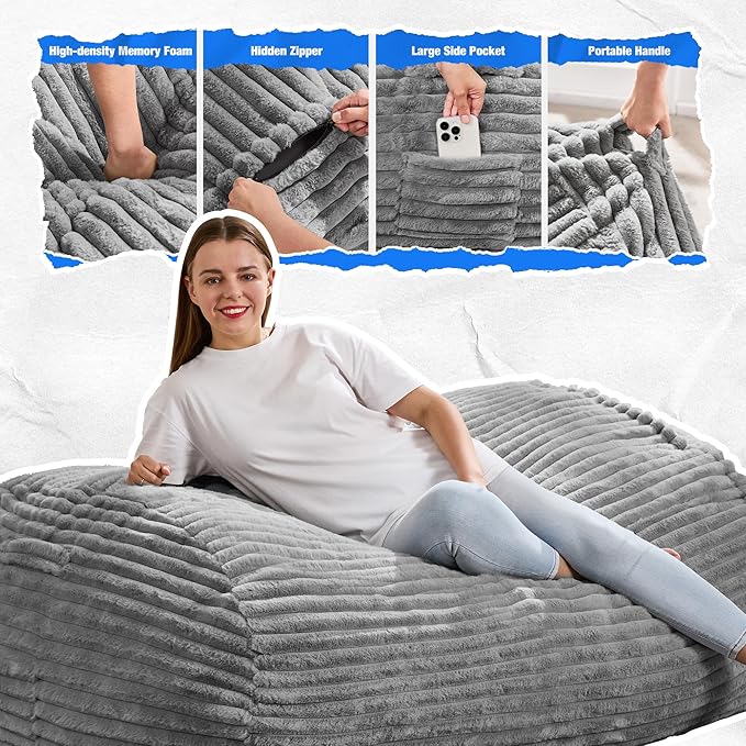 Hobestluk 4FT Bean Bag Chairs Adult Bean Bag - Image 5
