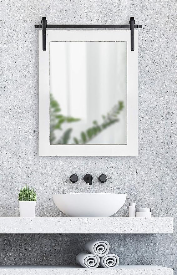 Kate and Laurel Cates Rustic Wall Mirror, Coastal White, Farmhouse Barn - Image 3