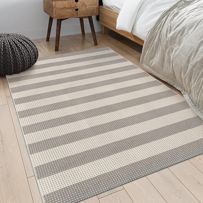 OJIA Outdoor Area Rug 4'x6' Striped Patio Rugs Washable Woven Cotton Indoor - Image 6