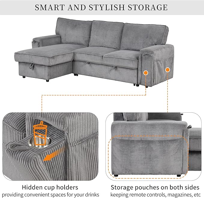 96.1 Inch L-Shaped Convertible Sectional Sleeper Sofa - Image 5