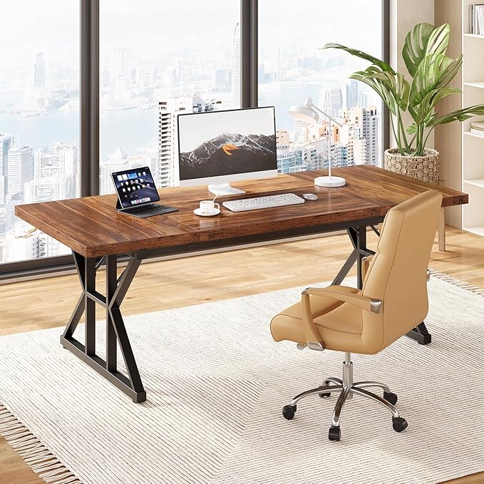 LITTLE TREE 70.8-Inch Office Desk, Wooden Executive Office Desk, Modern Work - Image 2