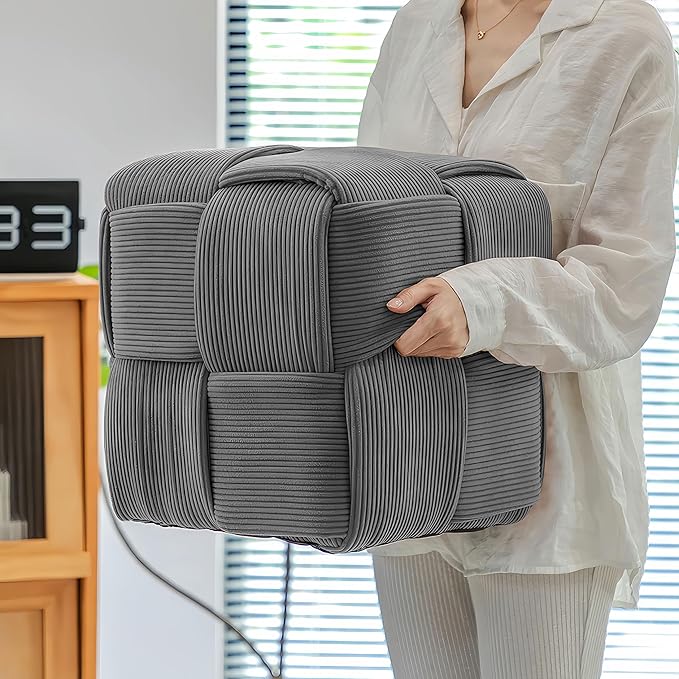 Ottoman Foot Rest Soft and Comfortable Ottoman Square Corduroy Woven Design - Image 2