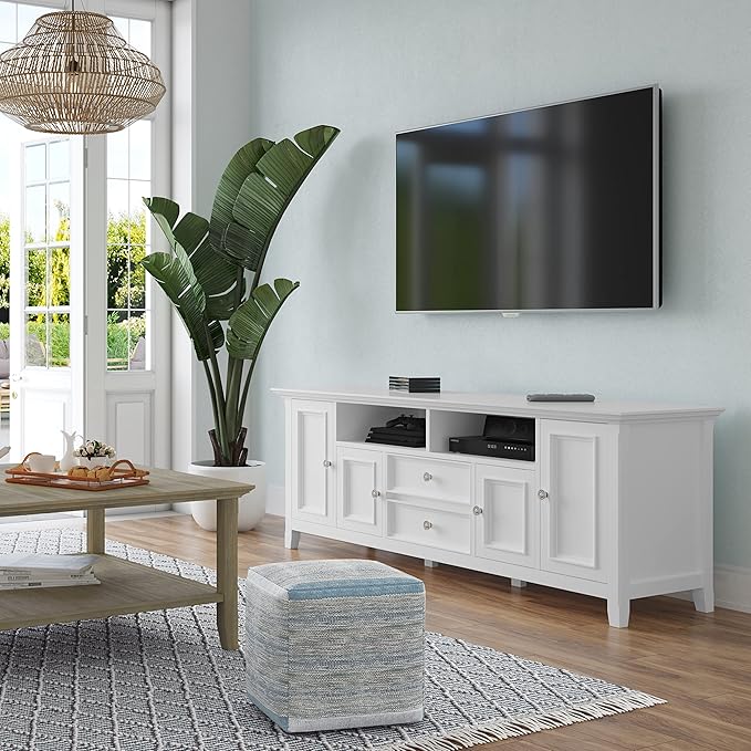 SIMPLIHOME Amherst 72-inch Wide Solid Wood TV Stand in White, - Image 2