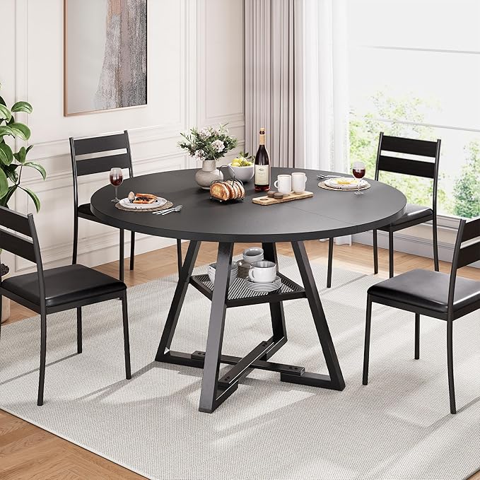 Round Dining Table for 4, Kitchen Dining Room Circle Dinner Pedestal Table by JOCOEVOL