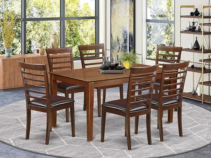 East West Furniture CAML7-MAH-LC 7 Piece Dining Room Table Set Consist of a - Image 2