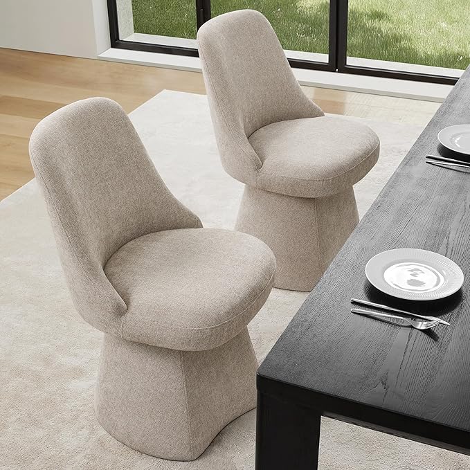 Swivel Dining Chair Mid Century Modern DeskChair High Back Upholstered Linen - Image 7