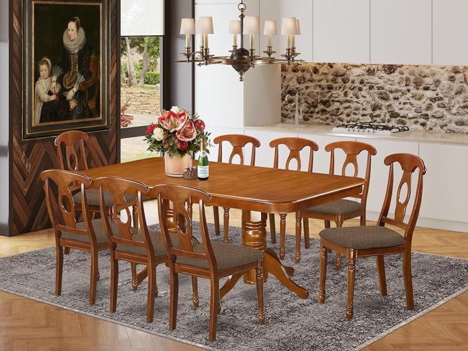 East West Furniture NANA9-SBR-C 9 Piece Kitchen Table Set Includes a Rectangle - Image 2