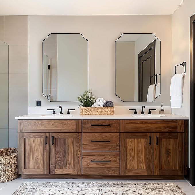 Black Wall Mirror, Unique Curved Edge Design, Anti-Rust SUS304 Frame, Hangs - Image 8