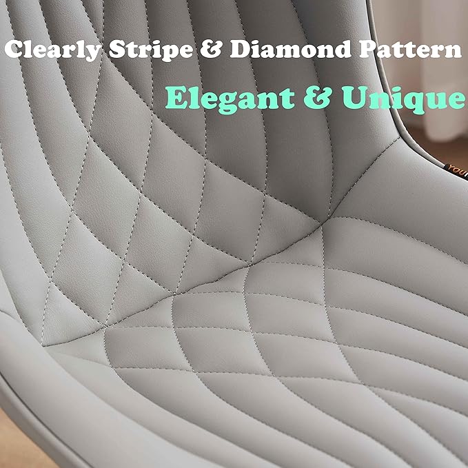 YOUTASTE Grey Dining Chairs Set of 2 Faux Leather Upholstered Kitchen Dining - Image 4