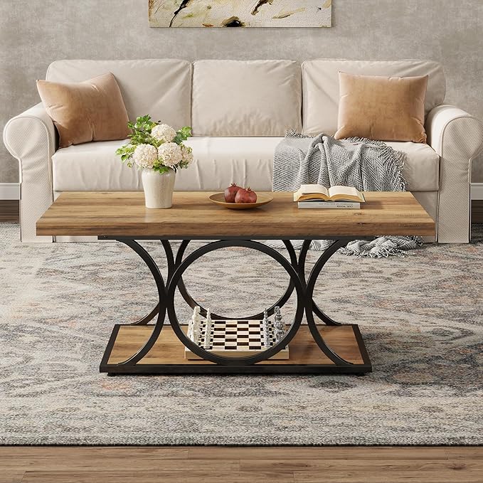 Tribesigns Rectangle Coffee Table, 47.24-inch Rustic Coffee Tables - Image 4