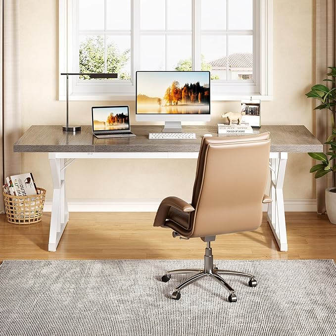 LITTLE TREE 70.8-Inch Large Executive Desk, Modern Computer Office Desk - Image 6