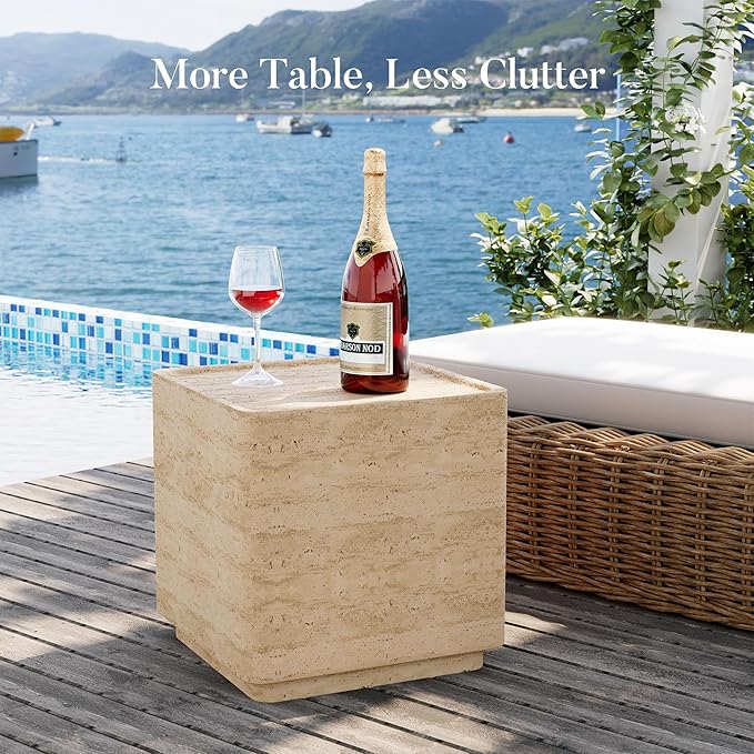 COSIEST 14.4" Outdoor Side Table, Rectangular Concrete End Table - Image 7
