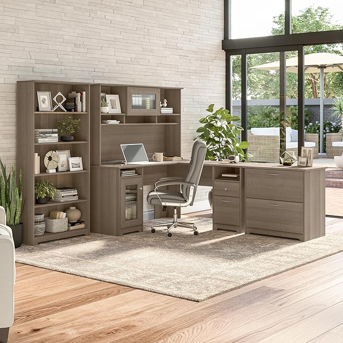 Bush Furniture Cabot L Shaped Computer Desk in Ash Gray | Corner Table - Image 4