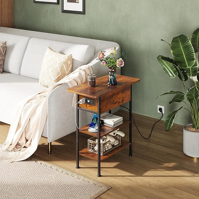 WLIVE End Table with Charging Station, Flip Top Side Table with Storage Shelf - Image 7