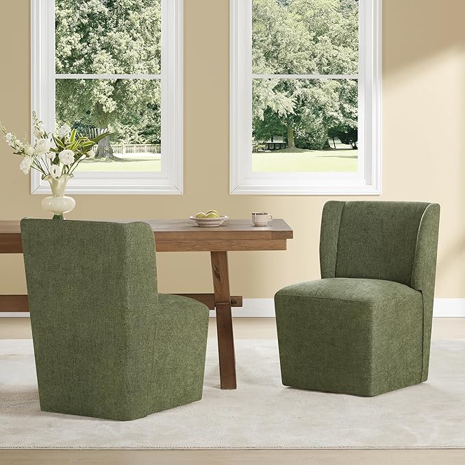 Upholstered Dining Chair with Casters Wingback Modern Side Armless Deskchair - Image 2