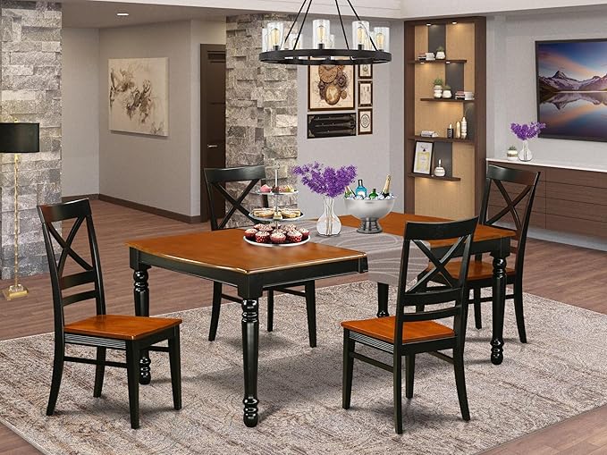 East West Furniture DOQU5-BCH-W 5 Piece Modern Dining Table Set Includes a - Image 2