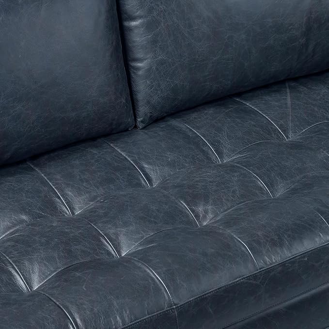 POLY & BARK Napa 82" Leather Pull-Out Convertible Sleeper Sofa in Midnight Blue - Image 13
