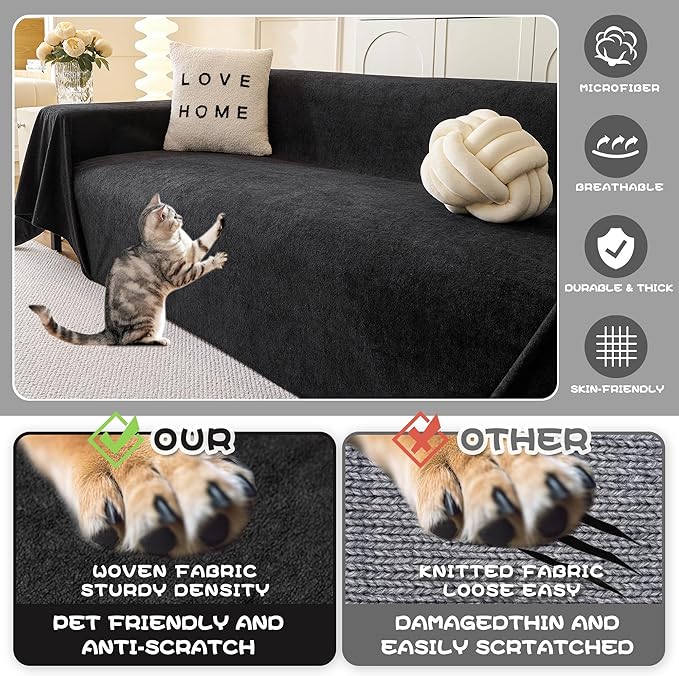 MYSKY HOME Black Couch Covers for Sectional Sofa, Couch Cover L Shape Couch - Image 2