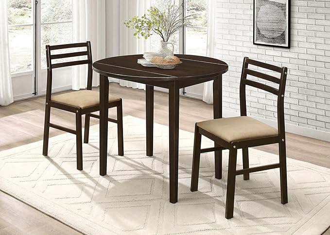 Coaster Home Furnishings 3-Piece Round Wood Dining Room Set Drop Leaf Extension - Image 2