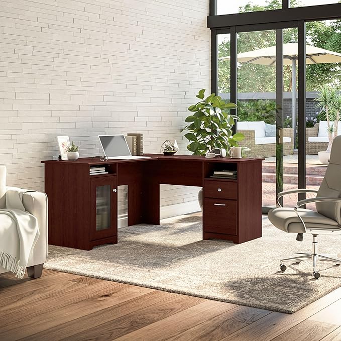 Bush Furniture Cabot L Shaped Computer Desk in Harvest Cherry | Corner Table - Image 2
