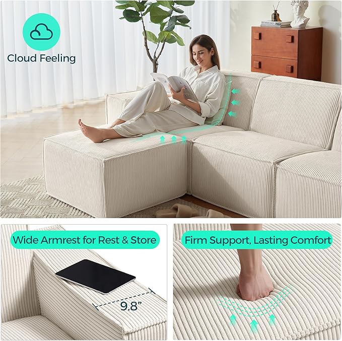 LINSY HOME Oversized Modular Sectional Sofa, Corduroy Sectional Couches - Image 3