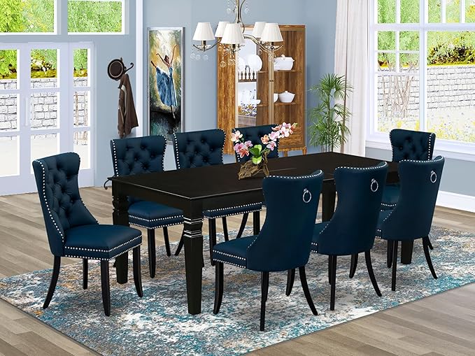 East West Furniture LGDA9-BLK-29 9 Piece Dinette Set Includes a Rectangle - Image 2