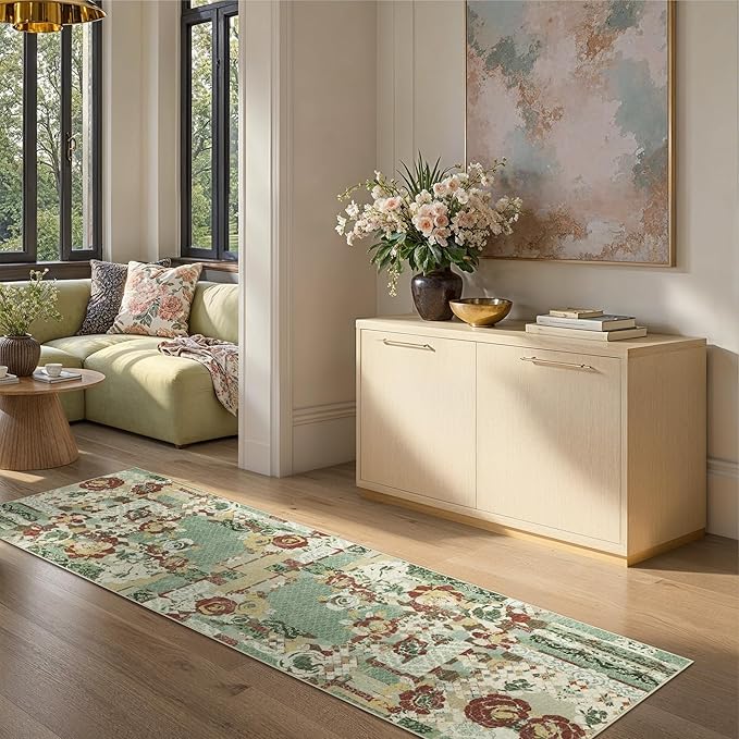 GENIMO Floral Runner Rug 2X6, Machine Washable Non Slip Vintage Patchwork - Image 3