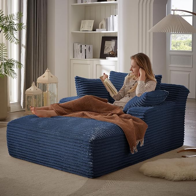 Oversized Chaise Daybed Lounge Sleeper Chair Sofa Bed Indoor, Fluffy Corduroy - Image 3