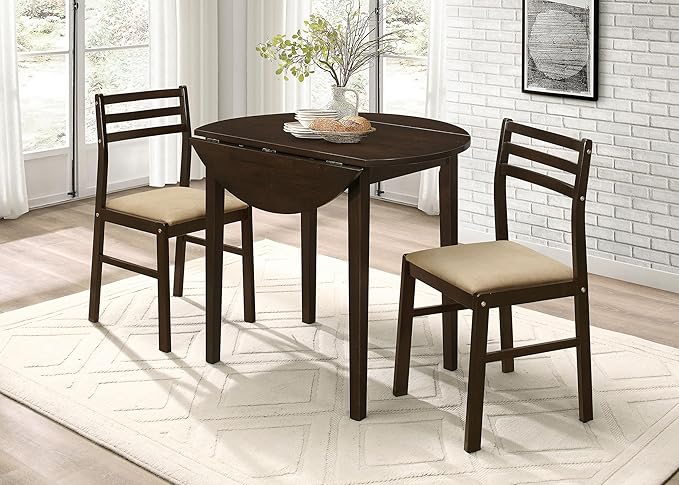 Coaster Home Furnishings 3-Piece Round Wood Dining Room Set Drop Leaf Extension - Image 12
