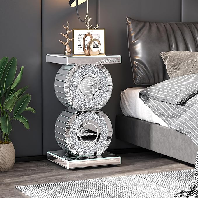ENENE Mirrored End Table Crushed Diamond Coffee Table - Image 5
