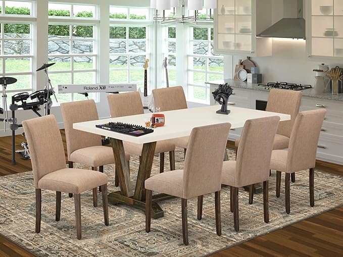 East West Furniture V727AB747-9 9 Piece Dining Table Set Includes a Rectangle - Image 2