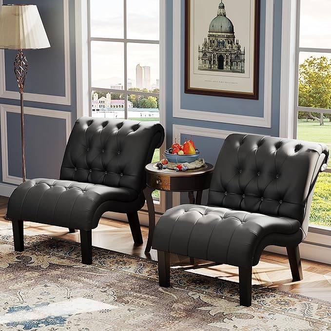 Yongqiang PU Leather Accent Chairs Set of 2 Button Tufted Upholstered Modern - Image 4