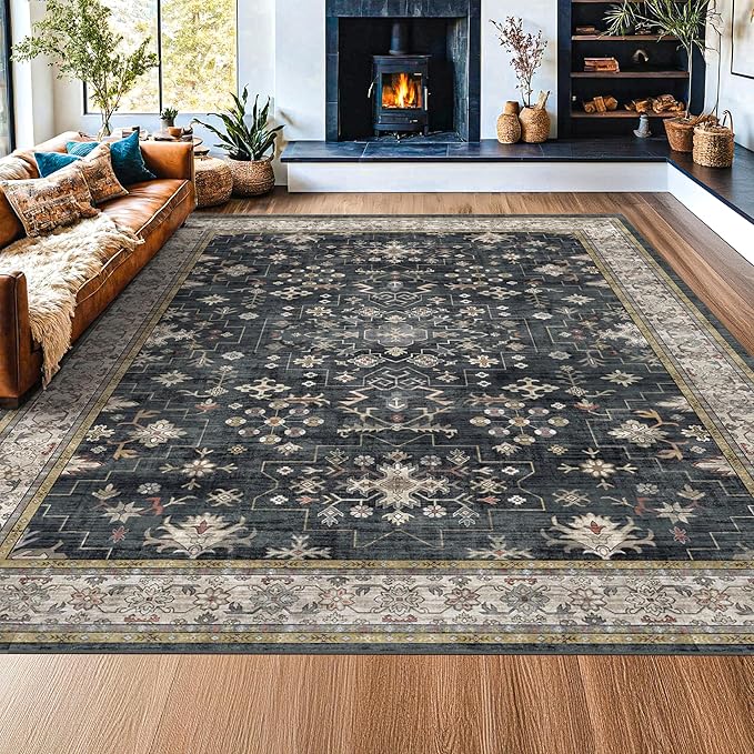 Black Farmhouse Washable 8x10 Area Rugs - Image 9