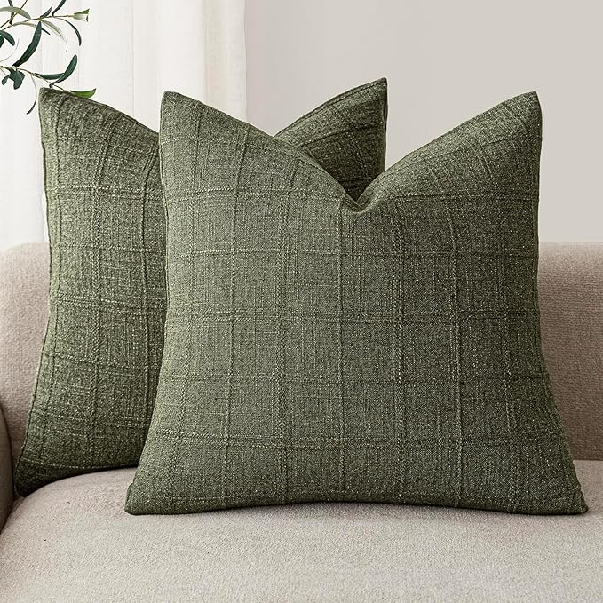 Foindtower Set of 2 Decorative Linen Check Throw Pillow Covers Neutral by Foindtower