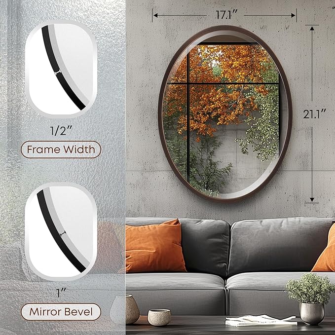 OVALCREST - Oval Wooden Beveled Wall Mirror - Image 3