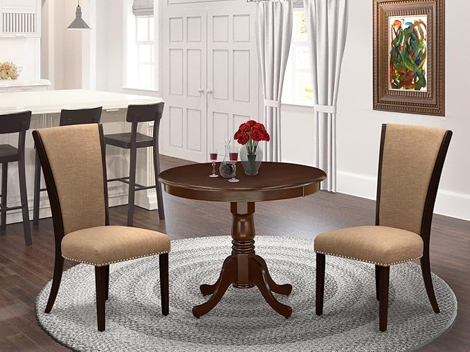 East West Furniture ANVE3-MAH-47 3 Piece Dining Table Set - Image 2